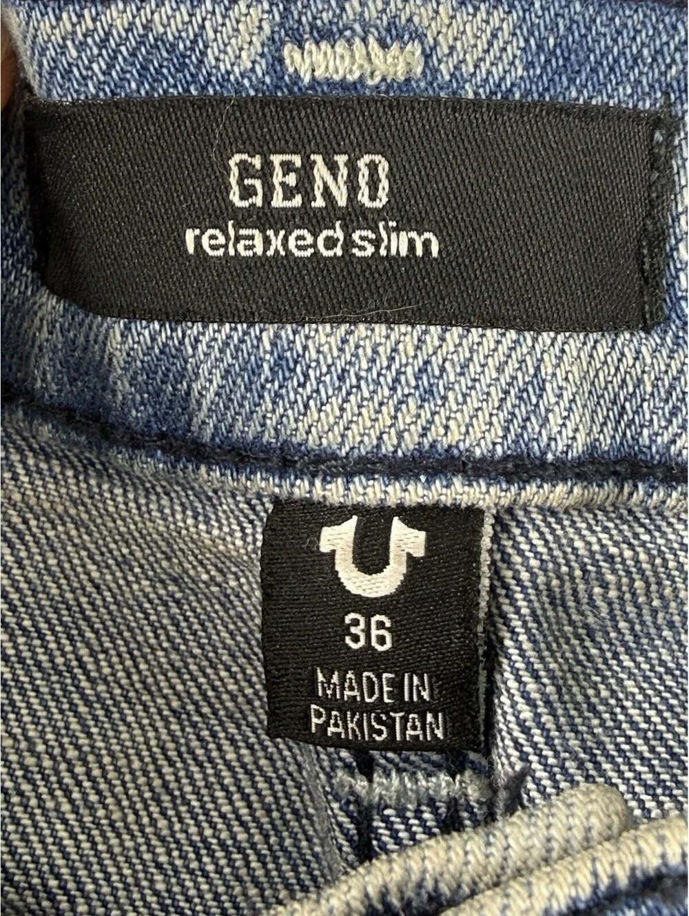 True Religion Men’s Blue Light Wash Relaxed Slim Distressed Mid Rise Jeans